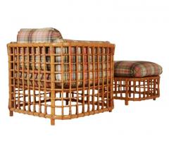  Ficks Reed Mid Century Modern Rattan Cube Lounge Chair with Foot Stool by Willow Reed - 2498592