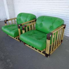  Ficks Reed Pair of Original Bamboo Tufted Green Rattan Lounge Chairs by Ficks Reed 1970s - 2309160