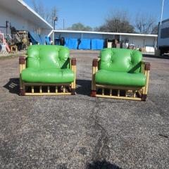  Ficks Reed Pair of Original Bamboo Tufted Green Rattan Lounge Chairs by Ficks Reed 1970s - 2309161