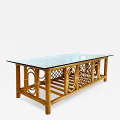  Ficks Reed Vintage Coastal Rattan Coffee Cocktail Table with Glass Top - 3531235