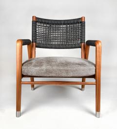  Flexform Flexform Ortigia Armchairs in Hand Woven Black Leather Cord over Solid Walnut - 2381874