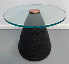  Flute Chicago Flute of Chicago Corrugated Side Table w Glass Top and Copper Disc Centerpiece - 3070135