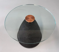  Flute Chicago Flute of Chicago Corrugated Side Table w Glass Top and Copper Disc Centerpiece - 3070136