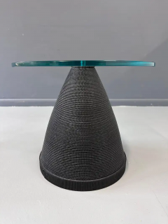  Flute Chicago Flute of Chicago Corrugated Side Table w Glass Top and Copper Disc Centerpiece - 3070154
