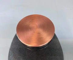  Flute Chicago Flute of Chicago Corrugated Side Table w Glass Top and Copper Disc Centerpiece - 3070161