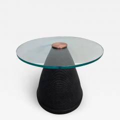  Flute Chicago Flute of Chicago Corrugated Side Table w Glass Top and Copper Disc Centerpiece - 3074678
