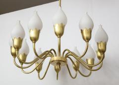  Fog M rup Danish Modern Brass White Tulip Globe Chandelier - 1732603