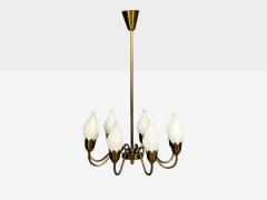  Fog M rup Fog M rup Tulip Chandelier Opal Glass Brass Denmark 1950s - 4802557