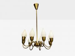  Fog M rup Fog M rup Tulip Chandelier Opal Glass Brass Denmark 1950s - 4802558