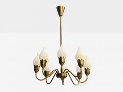  Fog M rup Fog M rup Tulip Chandelier Opal Glass Brass Denmark 1950s - 4802560
