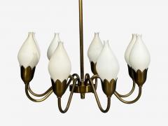  Fog M rup Fog M rup Tulip Chandelier Opal Glass Brass Denmark 1950s - 4802561