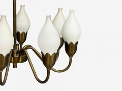  Fog M rup Fog M rup Tulip Chandelier Opal Glass Brass Denmark 1950s - 4802563