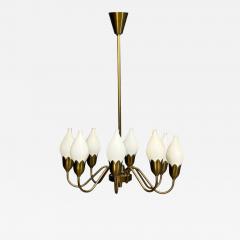  Fog M rup Fog M rup Tulip Chandelier Opal Glass Brass Denmark 1950s - 4804954