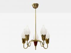  Fog M rup Fog M rup Tulip Chandelier Opal Glass Brass Teak Denmark 1960s - 4602114