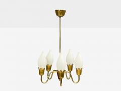  Fog M rup Fog M rup Tulip Chandelier Opal Glass Brass Teak Denmark 1960s - 4602115