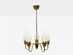  Fog M rup Fog M rup Tulip Chandelier Opal Glass Brass Teak Denmark 1960s - 4602116
