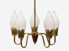  Fog M rup Fog M rup Tulip Chandelier Opal Glass Brass Teak Denmark 1960s - 4602117