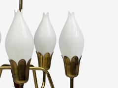  Fog M rup Fog M rup Tulip Chandelier Opal Glass Brass Teak Denmark 1960s - 4602119