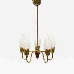  Fog M rup Fog M rup Tulip Chandelier Opal Glass Brass Teak Denmark 1960s - 4603216
