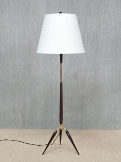  Fog M rup Sculptural Danish Modern Tripod Floor Lamp in Brass Beechwood and Linen 1960s - 4618565