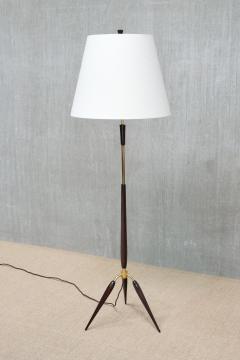  Fog M rup Sculptural Danish Modern Tripod Floor Lamp in Brass Beechwood and Linen 1960s - 4618567