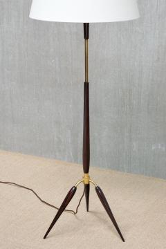  Fog M rup Sculptural Danish Modern Tripod Floor Lamp in Brass Beechwood and Linen 1960s - 4618568