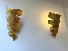  Fondica Pair of Gilt Metal Ribbon Sconces by Fondica France 1990s - 3445761