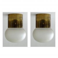  Fontana Arte Fontana Arte Pair of Brass and Frosted Glass Ceiling Lamps Italy 1966 - 3822048