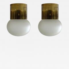  Fontana Arte Fontana Arte Pair of Brass and Frosted Glass Ceiling Lamps Italy 1966 - 3826209