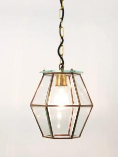  Fontana Arte Fontana Arte Style Pendant Lamp Lantern Brass Facetted Glass Italy 1940s - 4050126