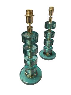  Fontana Arte FontanaArte 1970s Pair of Glass and brass lamps by Fontana Art  - 4502276