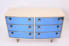  Fontana Arte FontanaArte Curved Dresser with Blonde Wood and Blue Crystal Glass - 3326482