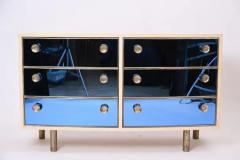  Fontana Arte FontanaArte Curved Dresser with Blonde Wood and Blue Crystal Glass - 3326485