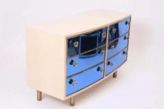  Fontana Arte FontanaArte Curved Dresser with Blonde Wood and Blue Crystal Glass - 3326498