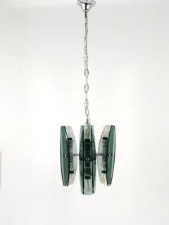  Fontana Arte FontanaArte Fontana Arte Style Glass Chrome Chandelier Pendant Light by Veca Murano Italy - 4067403