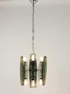  Fontana Arte FontanaArte Fontana Arte Style Glass Chrome Chandelier Pendant Light by Veca Murano Italy - 4067480