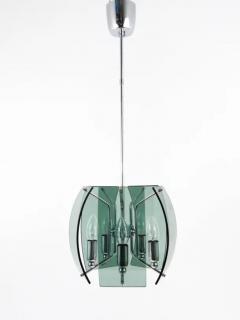  Fontana Arte FontanaArte Fontana Arte Style Mid Century Glass Chrome Chandelier Italy 1960s - 4047332