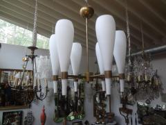  Fontana Arte FontanaArte Italian Brass and Glass Modernist Chandelier Fontana Arte Style - 4265344