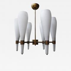  Fontana Arte FontanaArte Italian Brass and Glass Modernist Chandelier Fontana Arte Style - 4267242