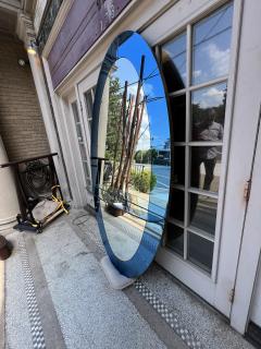  Fontana Arte FontanaArte MONUMENTAL ITALIAN ART DECO BLUE CLEAR OVAL MIRROR WITH SHELF - 4251468