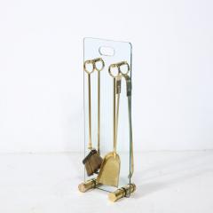  Fontana Arte FontanaArte Mid Century Modernist Fire Tool Set in Glass and Polished Brass w Black Enamel - 3040904