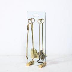  Fontana Arte FontanaArte Mid Century Modernist Fire Tool Set in Glass and Polished Brass w Black Enamel - 3041021