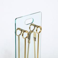  Fontana Arte FontanaArte Mid Century Modernist Fire Tool Set in Glass and Polished Brass w Black Enamel - 3041071