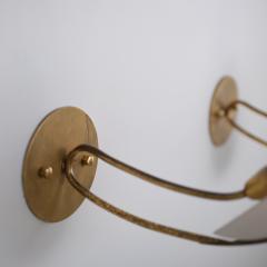  Fontana Arte FontanaArte Pair of 1950s Italian Brass Sconces with Almond Shaped Opaline Glass Shades - 4398181