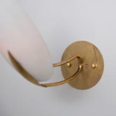  Fontana Arte FontanaArte Pair of 1950s Italian Brass Sconces with Almond Shaped Opaline Glass Shades - 4398182