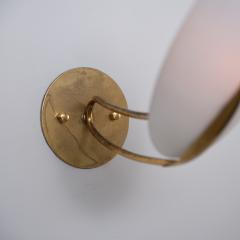  Fontana Arte FontanaArte Pair of 1950s Italian Brass Sconces with Almond Shaped Opaline Glass Shades - 4398183