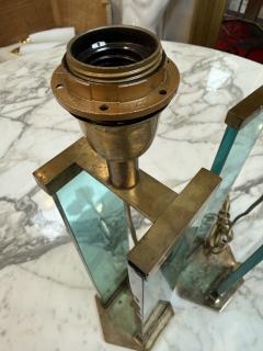  Fontana Arte FontanaArte Pair of Fontana Arte Style Brass and Blue Glass Table Lamps - 4611376