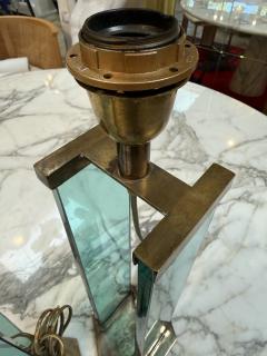  Fontana Arte FontanaArte Pair of Fontana Arte Style Brass and Blue Glass Table Lamps - 4611377