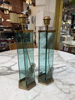  Fontana Arte FontanaArte Pair of Fontana Arte Style Brass and Blue Glass Table Lamps - 4611380
