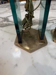  Fontana Arte FontanaArte Pair of Fontana Arte Style Brass and Blue Glass Table Lamps - 4611385